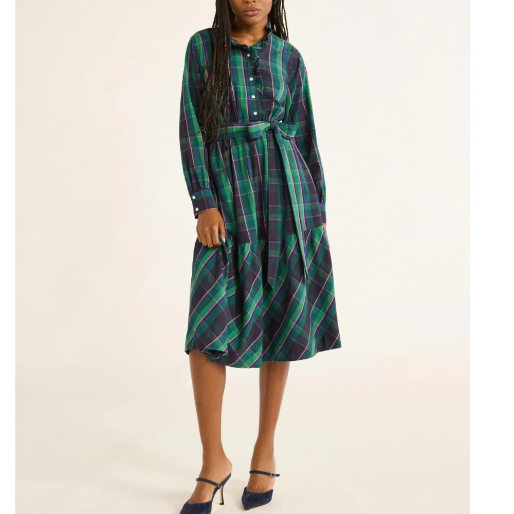 Free Assembly Women’s Cotton Ruffle Midi Dress with Long Sleeves, Sizes large
